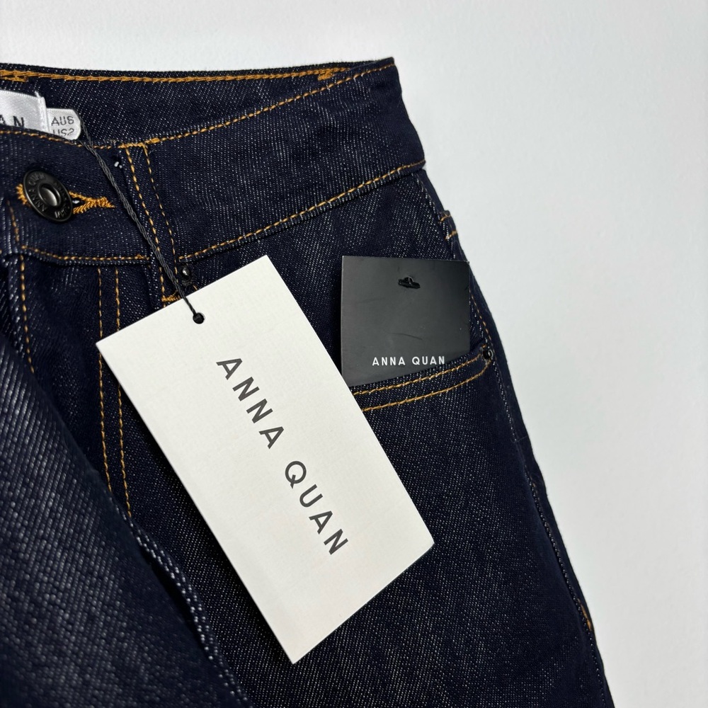 Anna Quan Finn Jeans Dark Indigo Relaxed Straight Leg Cotton Rigid Denim Size 2 - Picture 11 of 16